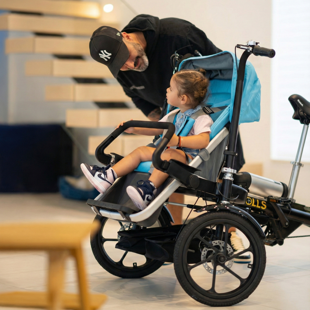 Folding Parent-Child Electric Tricycle | 3-Wheel Stroller E-Bike with Reverse Seat